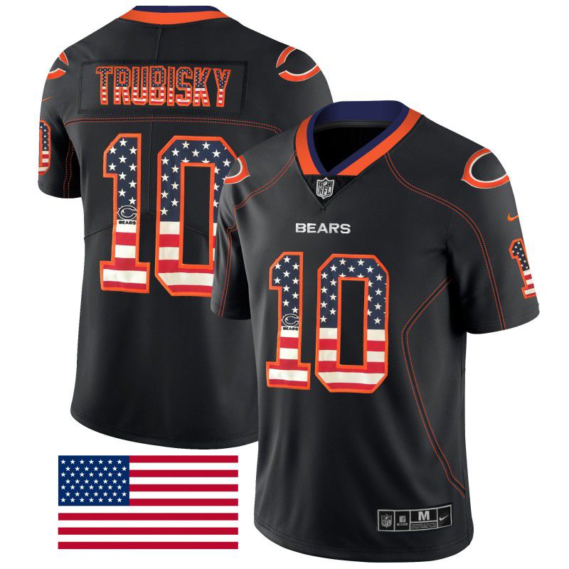 Men Chicago Bears 10 Trubisky Nike USA Flag Fashion Black Color Rush Limited NFL Jerseys
